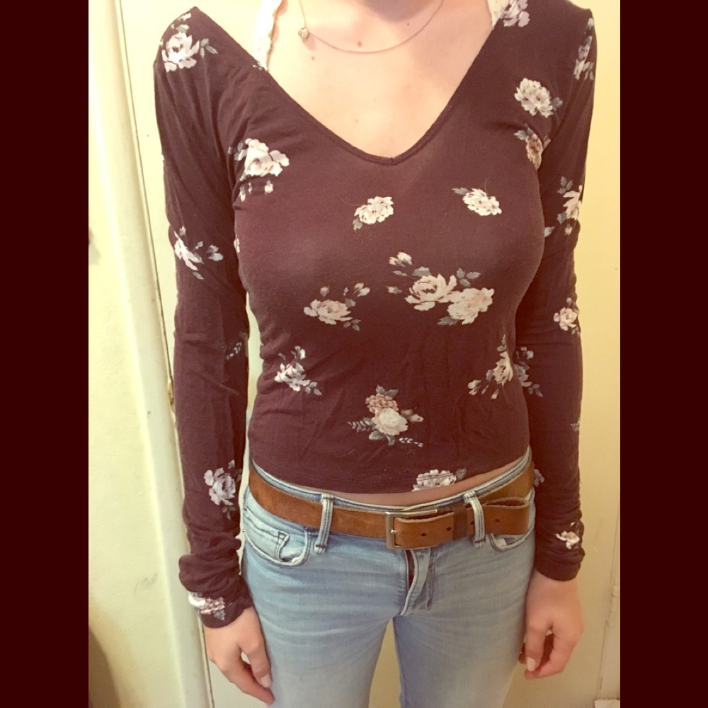 Garage floral print dark red/purple long shirt